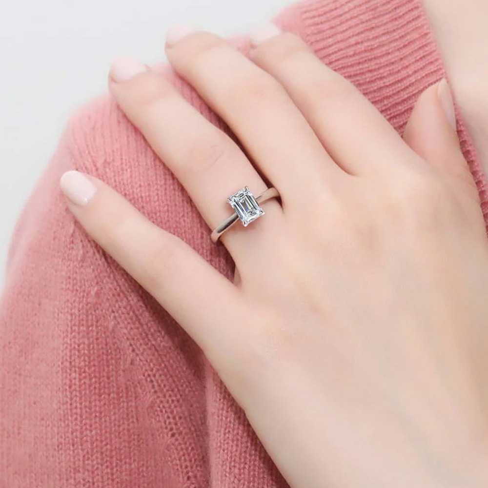 【IGI鑑定書付き】Pt900 / K18 1カラット ダイヤモンド ソリティアリング エメラルドカット ラボグロウン ダイヤモンド