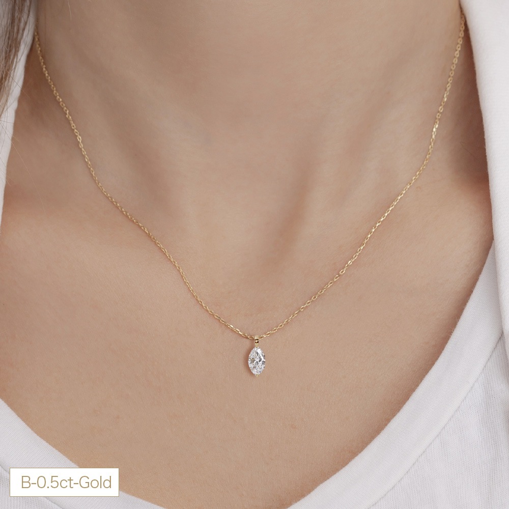 【IGI鑑定書付き】PT/K18 マーキス ダイヤモンド ソリティアネックレス(0.5ct-1.0ct)ラボグロウンダイヤモンド(D-VVS2)