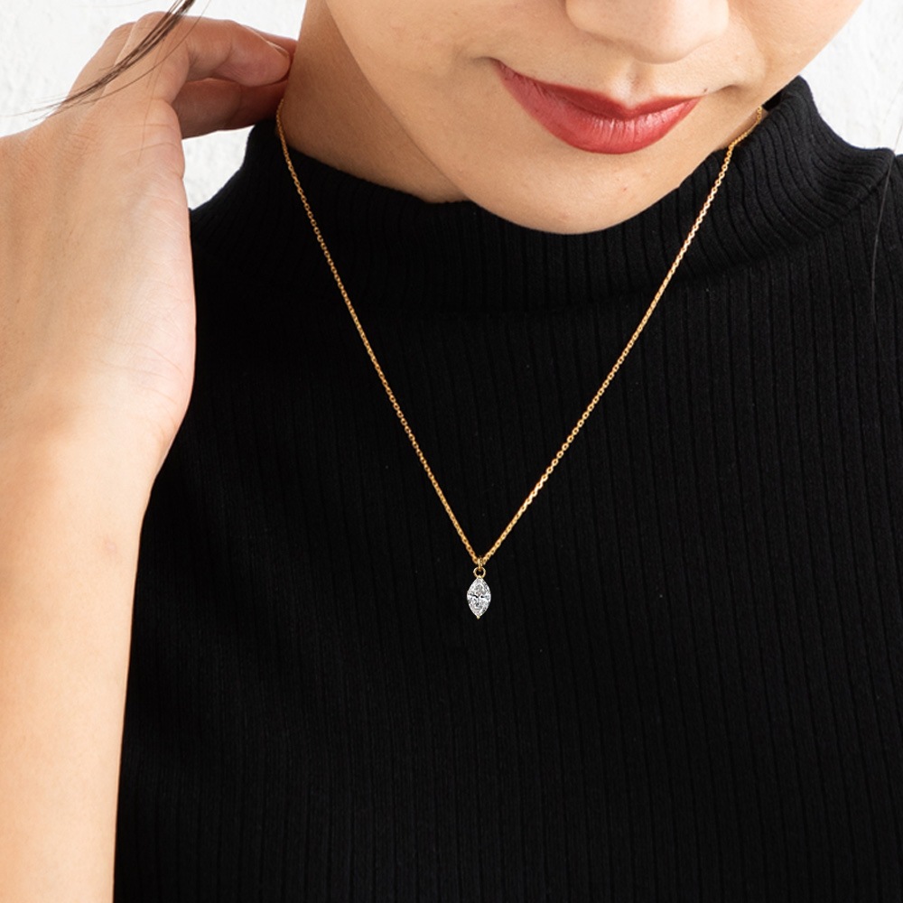 【IGI鑑定書付き】PT/K18 マーキス ダイヤモンド ソリティアネックレス(0.5ct-1.0ct)ラボグロウンダイヤモンド(D-VVS2)