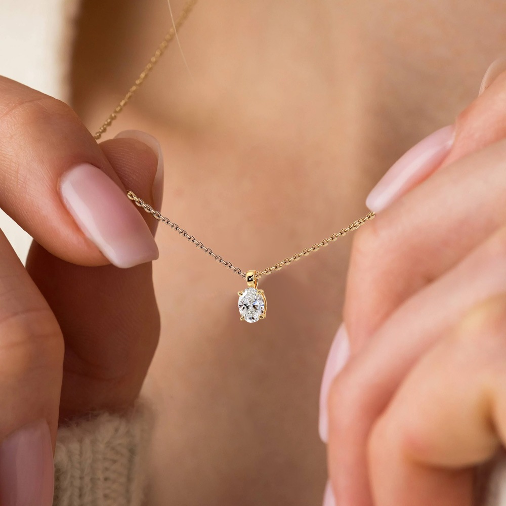 【IGI鑑定書付き】PT/K18 1カラット オーバル ダイヤモンド ソリティアネックレス ラボグロウンダイヤモンド（D-VVS2）