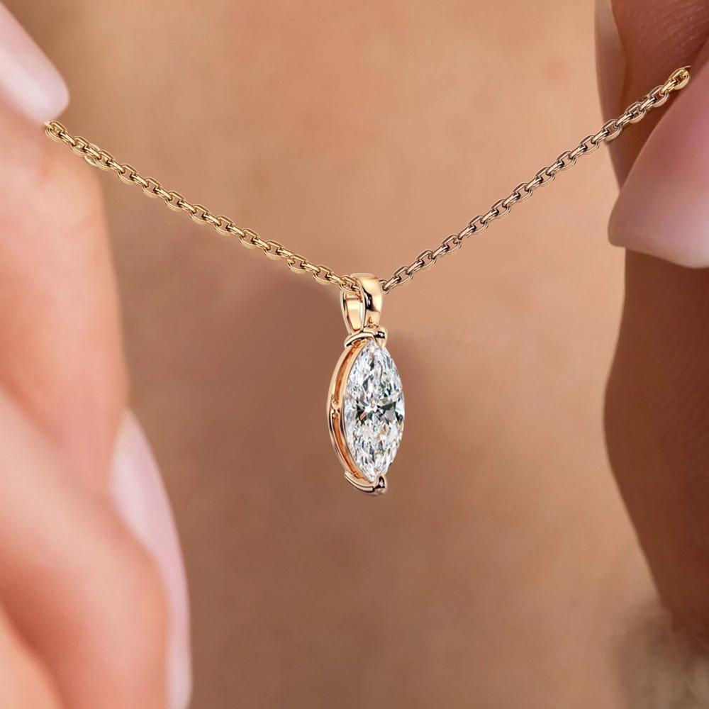 【IGI鑑定書付き】PT/K18 1.0ct ダイヤモンド ソリティアネックレス マーキスカット ラボグロウン ダイヤモンド