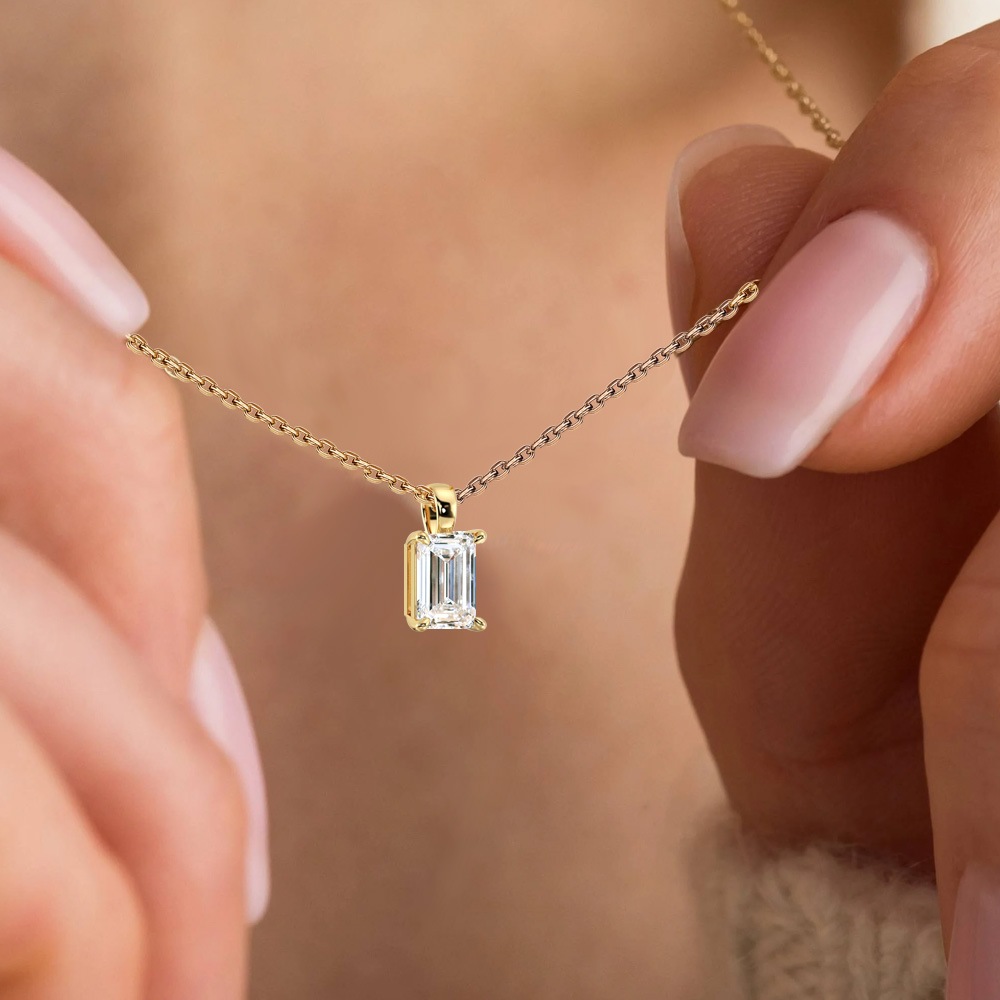 【IGI鑑定書付き】PT/K18 1.0ct ダイヤモンド ソリティアネックレス エメラルドカット ラボグロウン ダイヤモンド