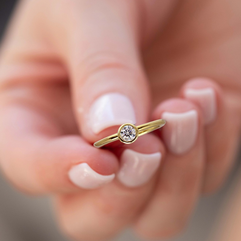 【IGI鑑定書付き】Pt900 / K18  0.3カラット ダイヤモンド ベゼル ソリティアリング（ラボグロウン・ダイヤモンド）