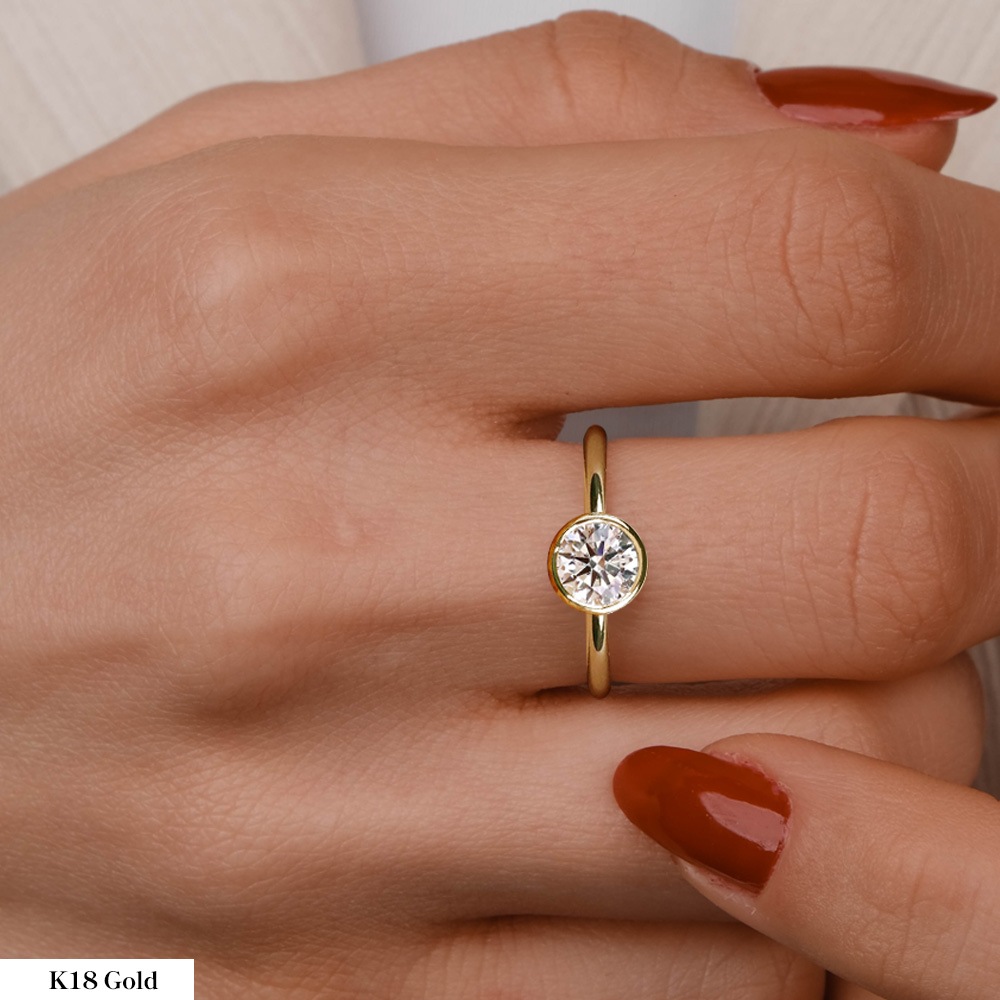 【IGI鑑定書付き】Pt900 / K18  1カラット ダイヤモンド 一粒 ベゼル フクリン 覆輪 リング