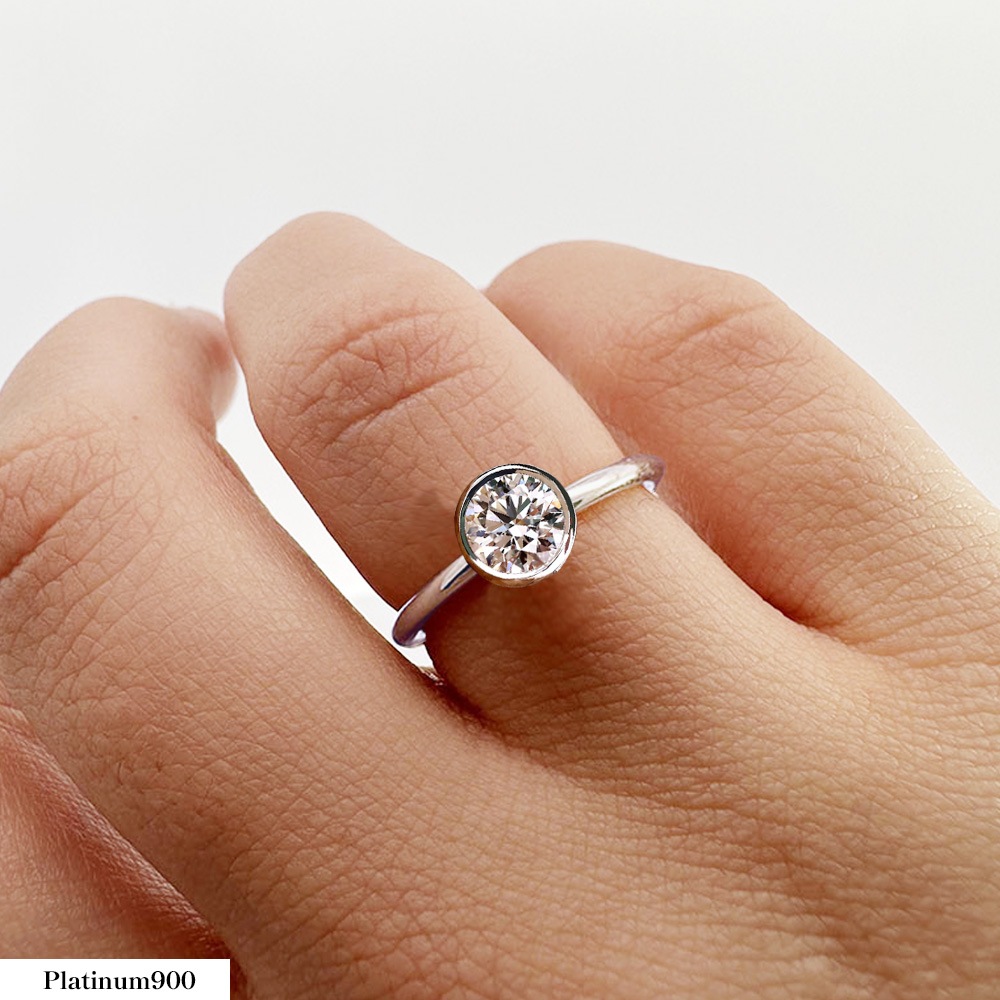 【IGI鑑定書付き】Pt900 / K18  1カラット ダイヤモンド 一粒 ベゼル フクリン 覆輪 リング