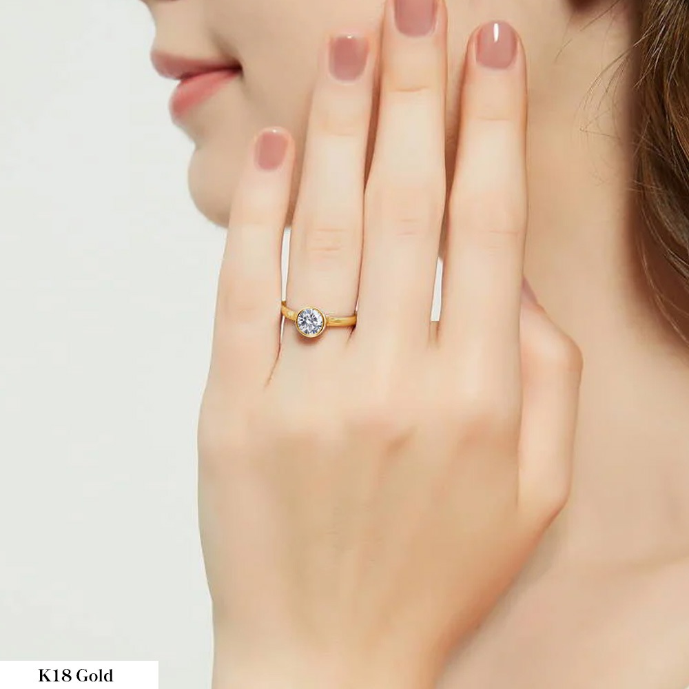 【IGI鑑定書付き】Pt900 / K18  1カラット ダイヤモンド 一粒 ベゼル フクリン 覆輪 リング