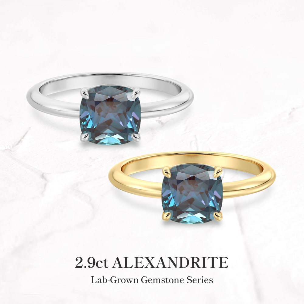 2.9カラット クッション アレキサンドライト リング ( ラボグロウン ) 指輪 プラチナ 18金ゴールド