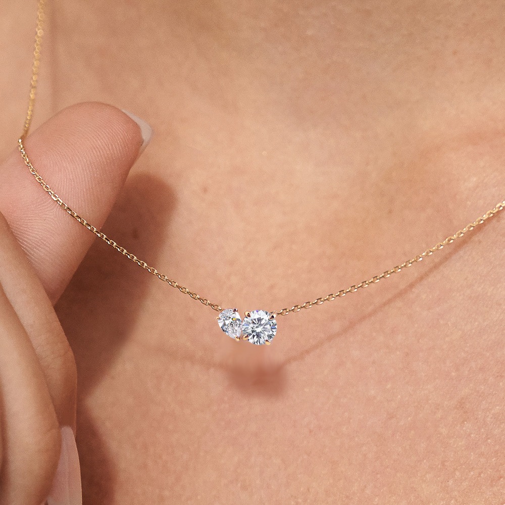 【IGI鑑定書付き】Toi et Moi / 計0.86ct ダイヤモンド ネックレス ラウンドカット ＆ ペアシェイプカット ラボグロウン ダイヤモンド