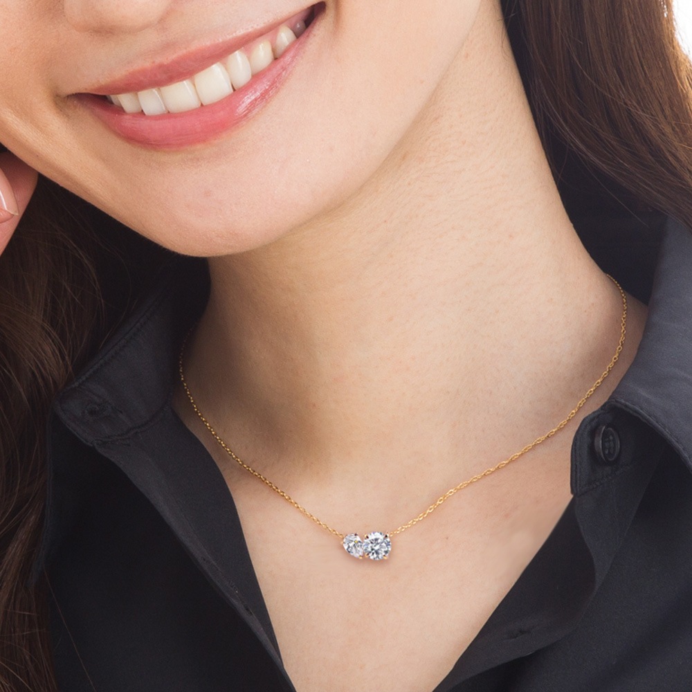 【IGI鑑定書付き】Toi et Moi / 計0.86ct ダイヤモンド ネックレス ラウンドカット ＆ ペアシェイプカット ラボグロウン ダイヤモンド