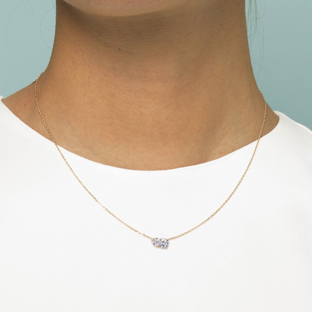 【IGI鑑定書付き】Toi et Moi / 計0.86ct ダイヤモンド ネックレス ラウンドカット ＆ ペアシェイプカット ラボグロウン ダイヤモンド