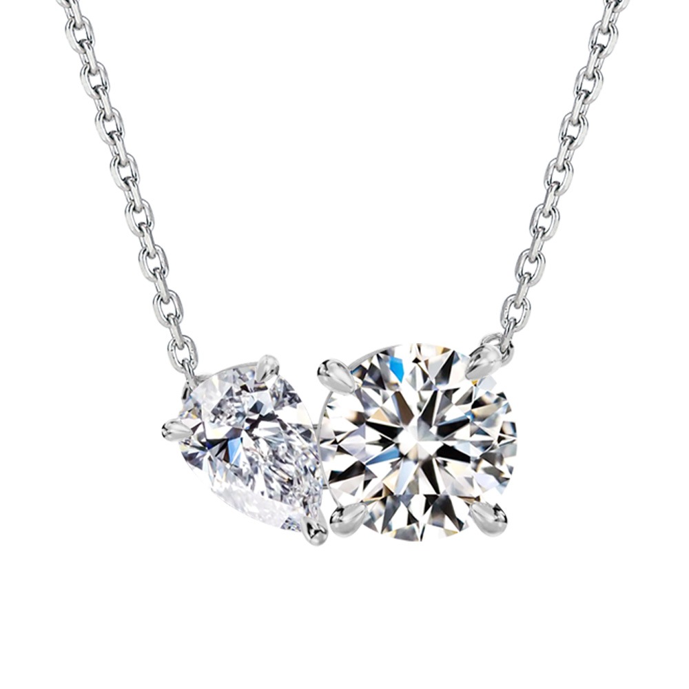 【IGI鑑定書付き】Toi et Moi / 計0.86ct ダイヤモンド ネックレス ラウンドカット ＆ ペアシェイプカット ラボグロウン ダイヤモンド