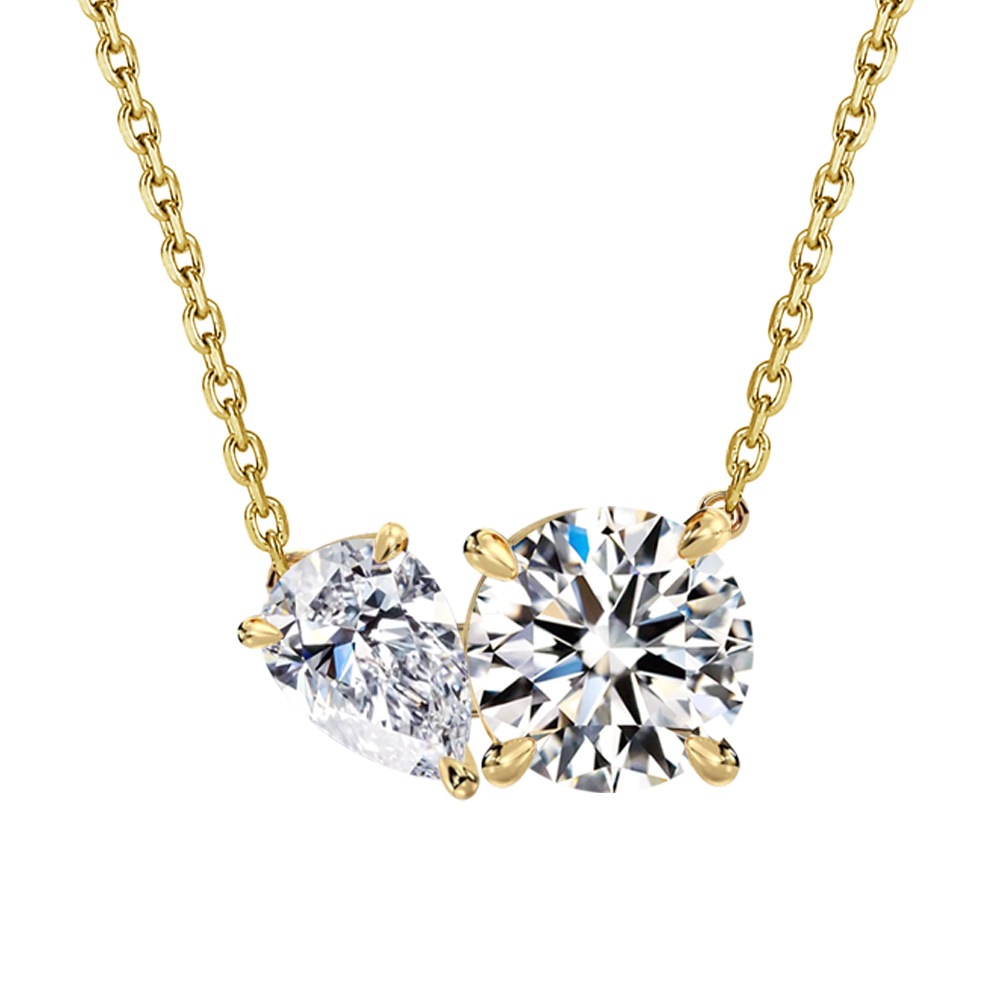 【IGI鑑定書付き】Toi et Moi / 計0.86ct ダイヤモンド ネックレス ラウンドカット ＆ ペアシェイプカット ラボグロウン ダイヤモンド