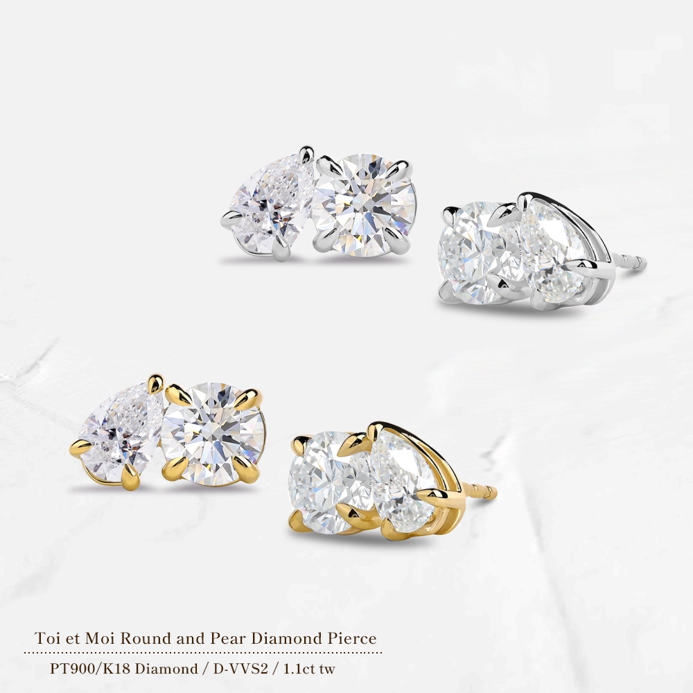 【IGI鑑定書付】PT900 / K18 【Toi et Moi 】計1.1ct ダイヤモンドピアス