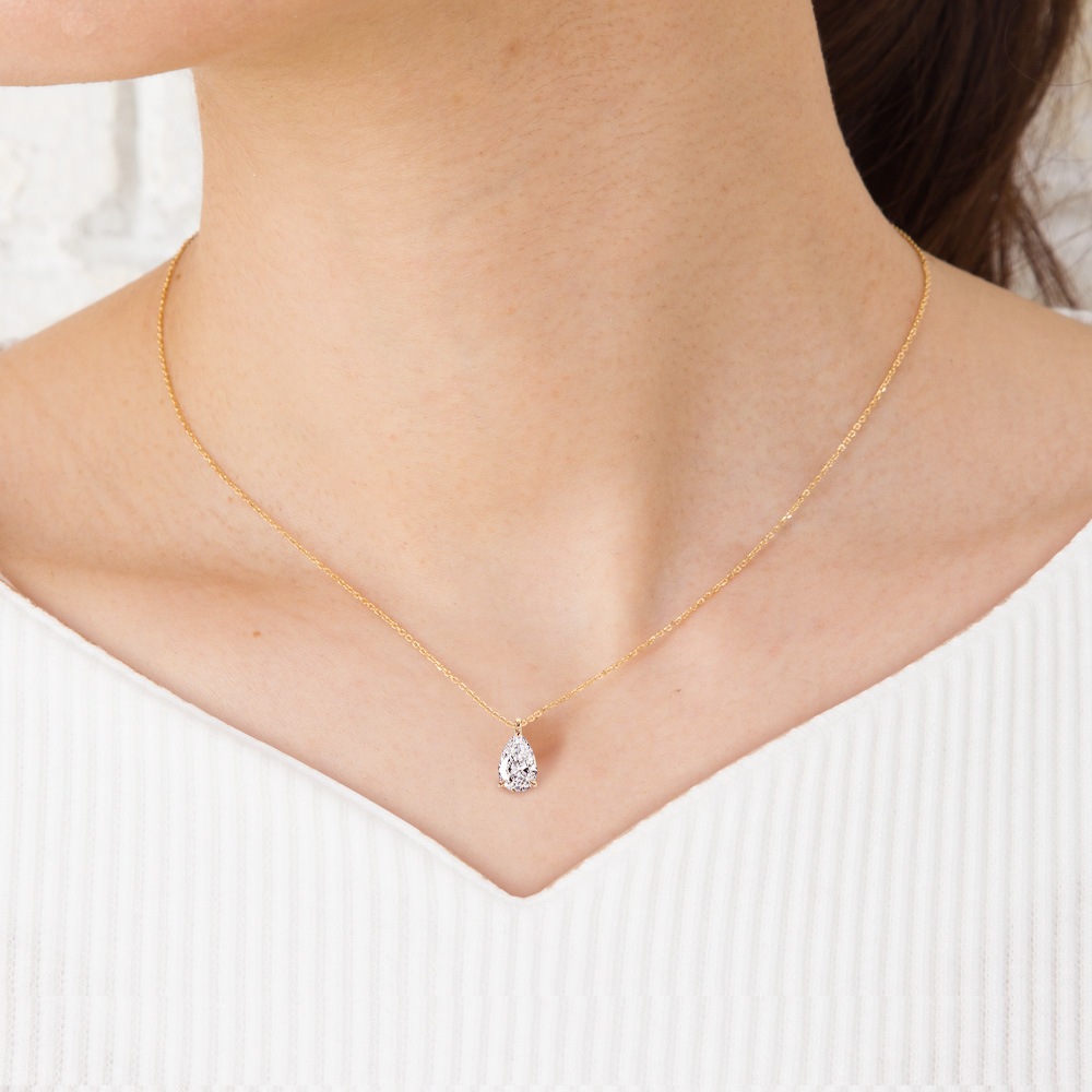 【IGI鑑定書付】PT900/K18 1.0カラット ペアシェイプ ダイヤモンド ソリティアネックレス （ラボグロウン・ダイヤモンド）