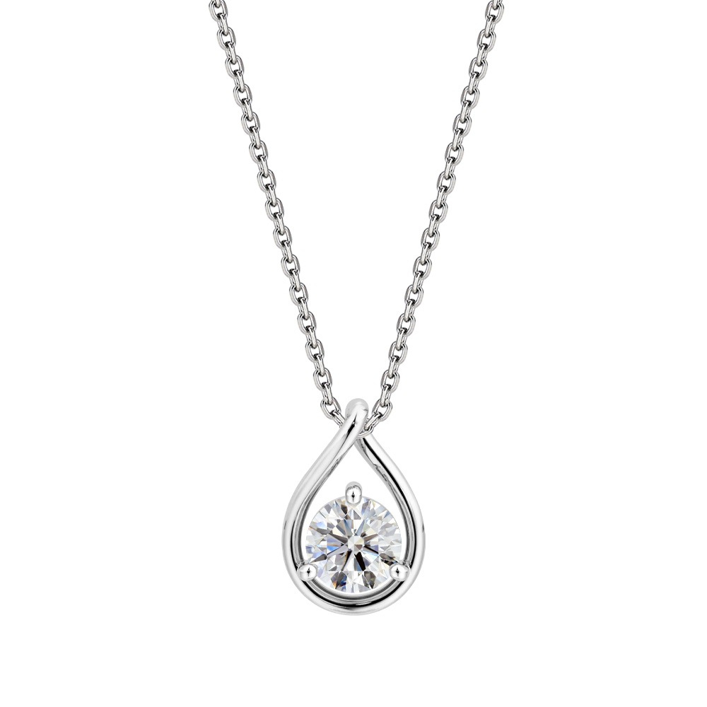 【IGI鑑定書付ダイヤ 0.5ct / 1.0ct 】PT900/K18 ドロップ（しずく型）モチーフ ダイヤモンド ソリティアネックレス（ラボグロウン・ダイヤモンド）