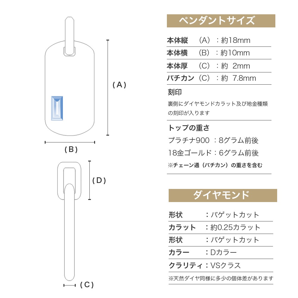 PT900/K18 0.25ct ダイヤモンド インゴットタイプ ペンダント ネックレス （ラボグロウン ダイヤモンド）