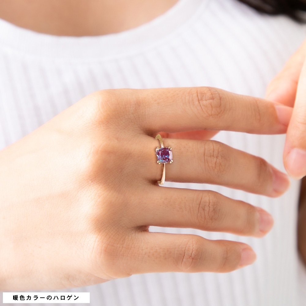 PT900/K18 1.2カラット クッション アレキサンドライト リング ( ラボグロウン・アレキサンドライト ) 