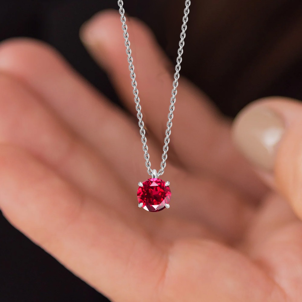 プラチナ又は18金ゴールド 1カラット ルビー 4爪 一粒 ネックレス (ラボグロウン・ルビー)