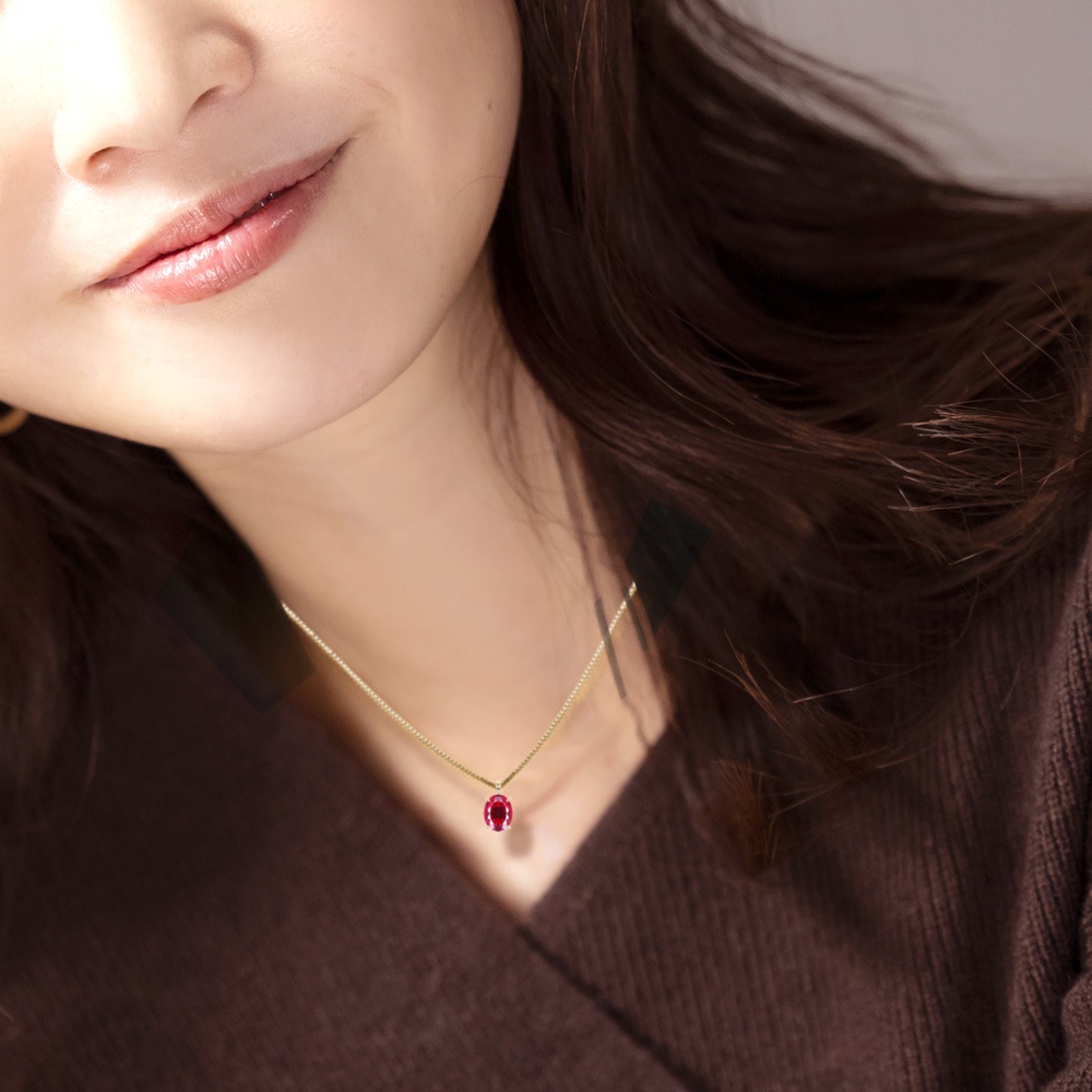 【Pt/K18】1.5ct オーバルカット ルビー ソリティアネックレス（ラボグロウン・ルビー）