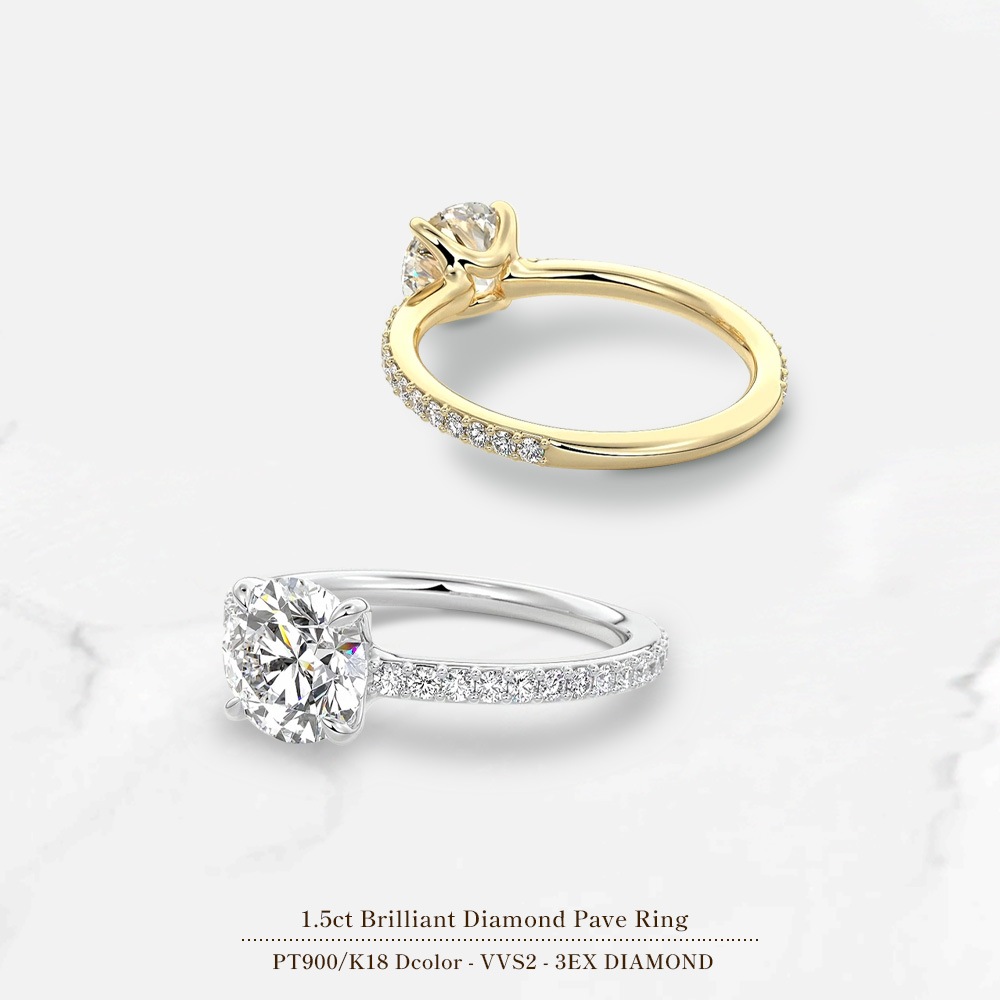 【IGI鑑定書付き】Pt900 / K18  計1.5カラット ダイヤモンド パヴェ（PAVE） デザイン リング 指輪