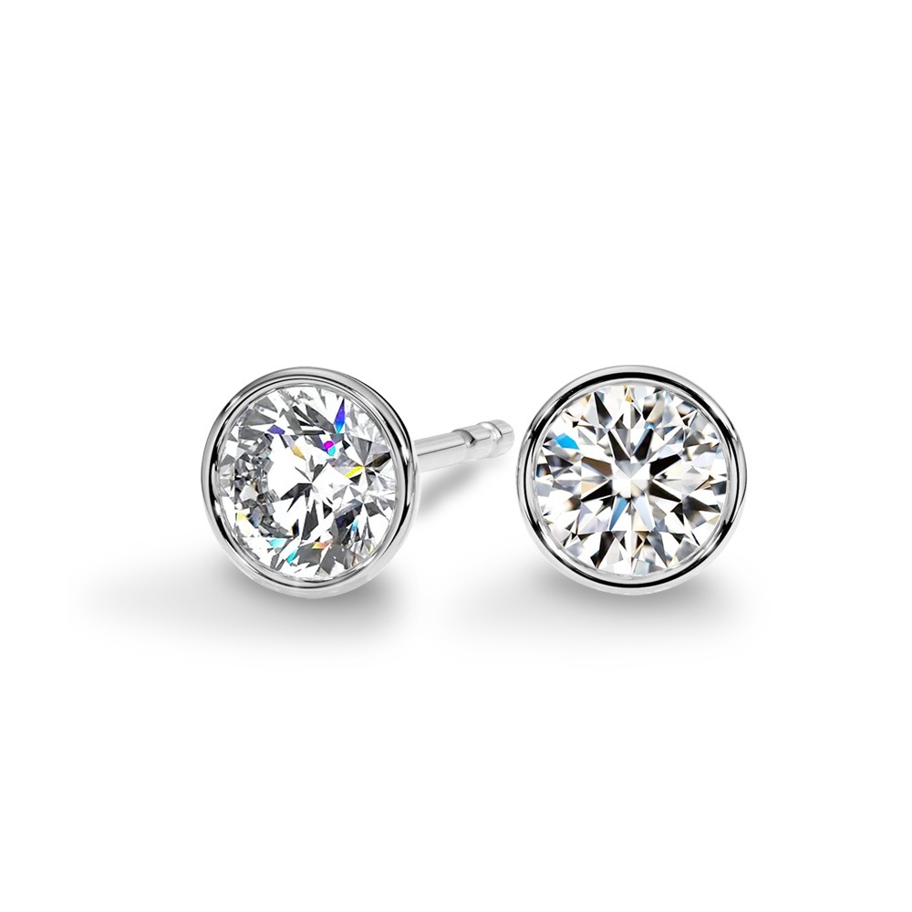 【IGI鑑定書付】Pt900 / K18 ダイヤモンド ベゼル 一粒 ピアス ラボグロウン ダイヤモンド(0.3ct 0.5ct 1.0ct)