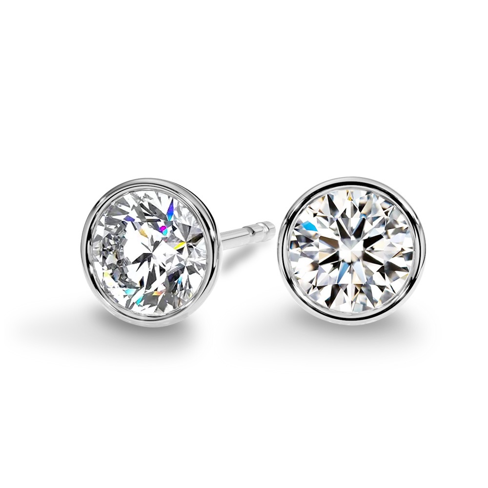 【IGI鑑定書付】Pt900 / K18 ダイヤモンド ベゼル 一粒 ピアス ラボグロウン ダイヤモンド(0.3ct 0.5ct 1.0ct)