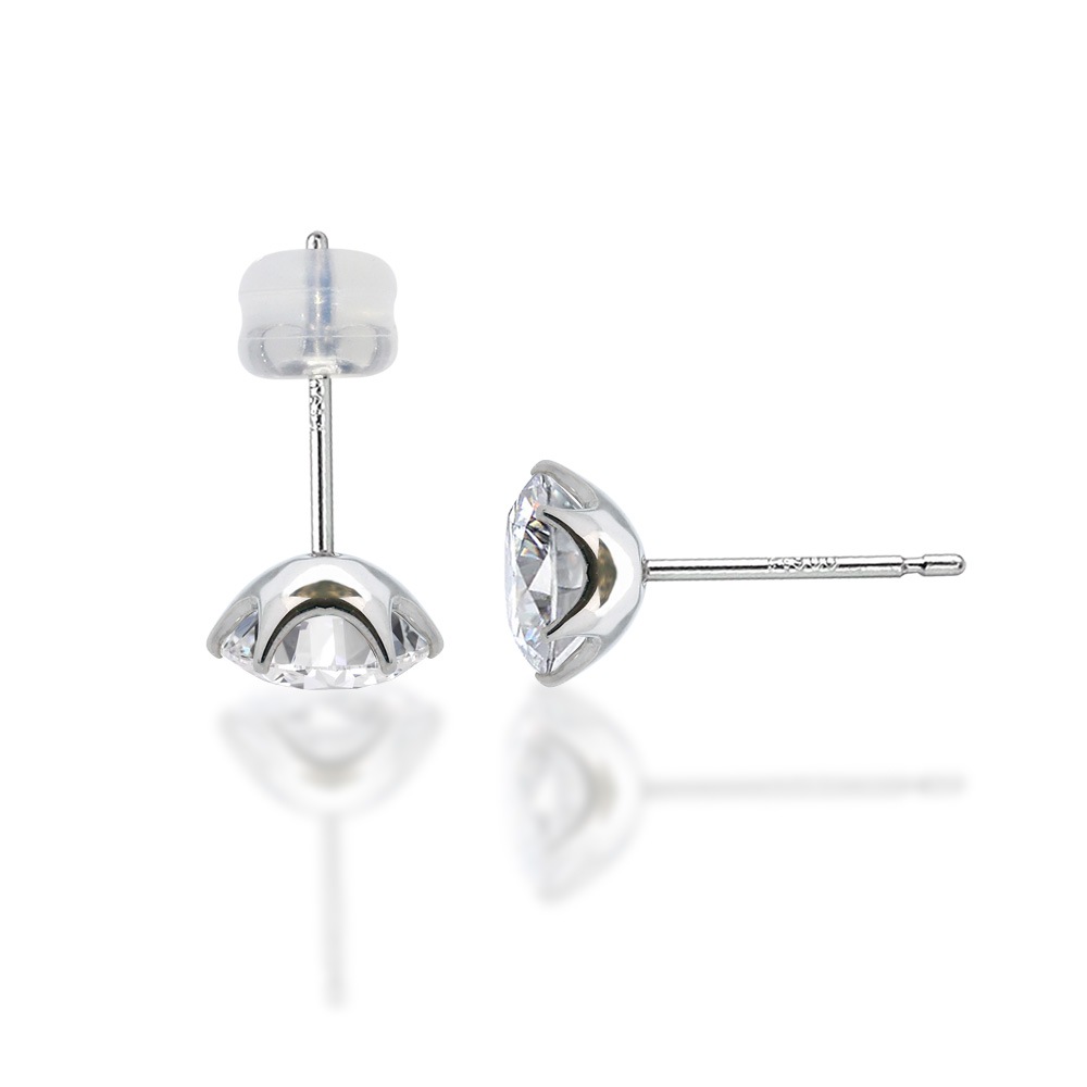 Pt900 / K18 モアサナイト 6爪 一粒 ピアス（0.3ct 0.5ct 1.0ct）