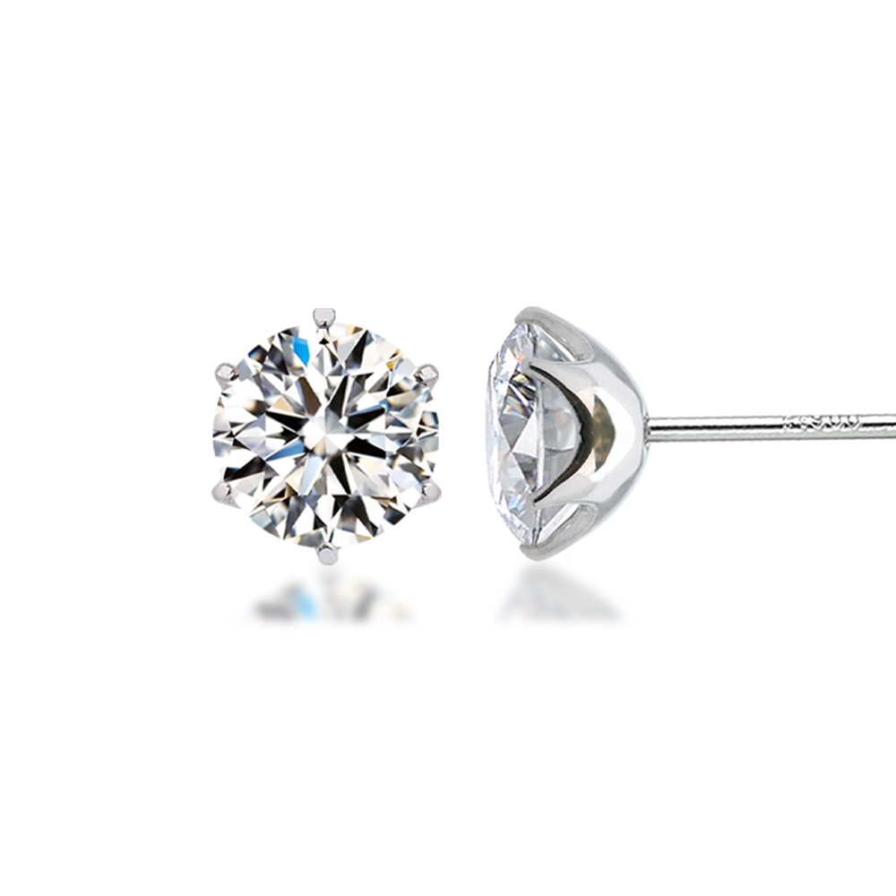 Pt900 / K18 モアサナイト 6爪 一粒 ピアス（0.3ct 0.5ct 1.0ct）