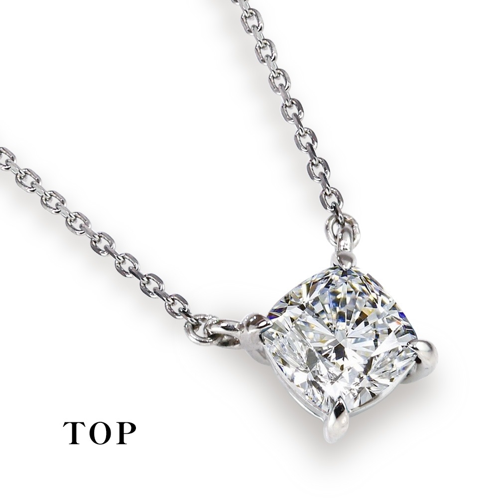 0.5ct / 1ct クッションカット モアサナイト 一粒 ネックレス プラチナ 又は 18金 ゴールド