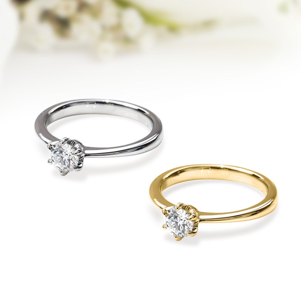 【プラチナ/K18】 0.3ct モアサナイト 6爪 ソリティアリング