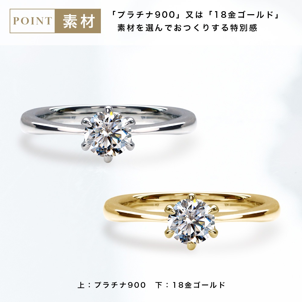 【プラチナ/K18】 0.3ct モアサナイト 6爪 ソリティアリング