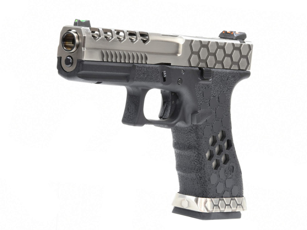 AW CUSTOM VX0100 G17-TYPE GBB/Hex-Cut (Silverスライド/Black
