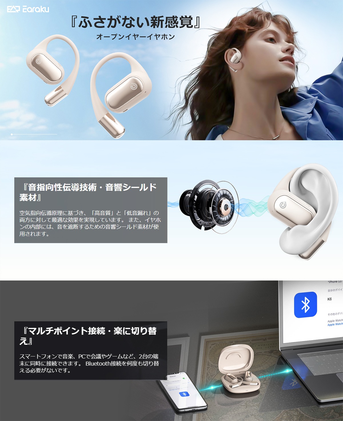 オープンイヤー イヤホン J122