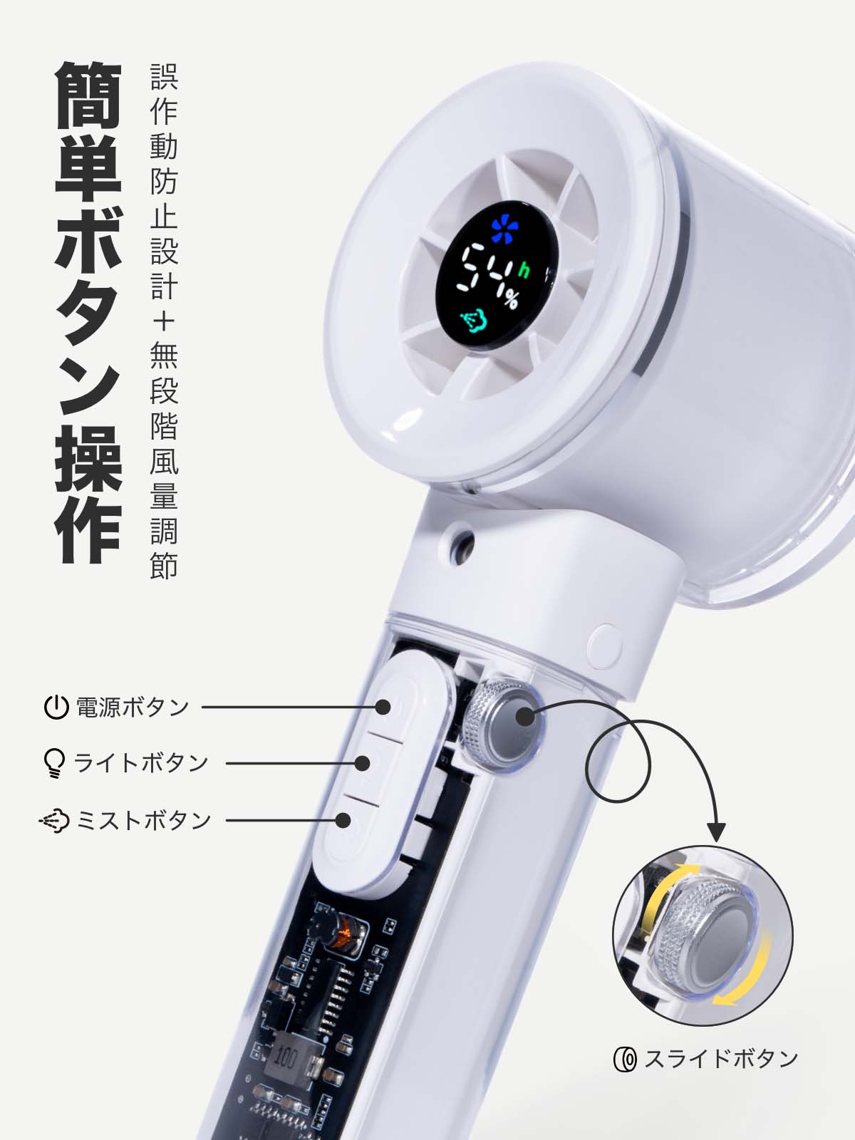 手持ち扇風機 ミスト機能付き--J176