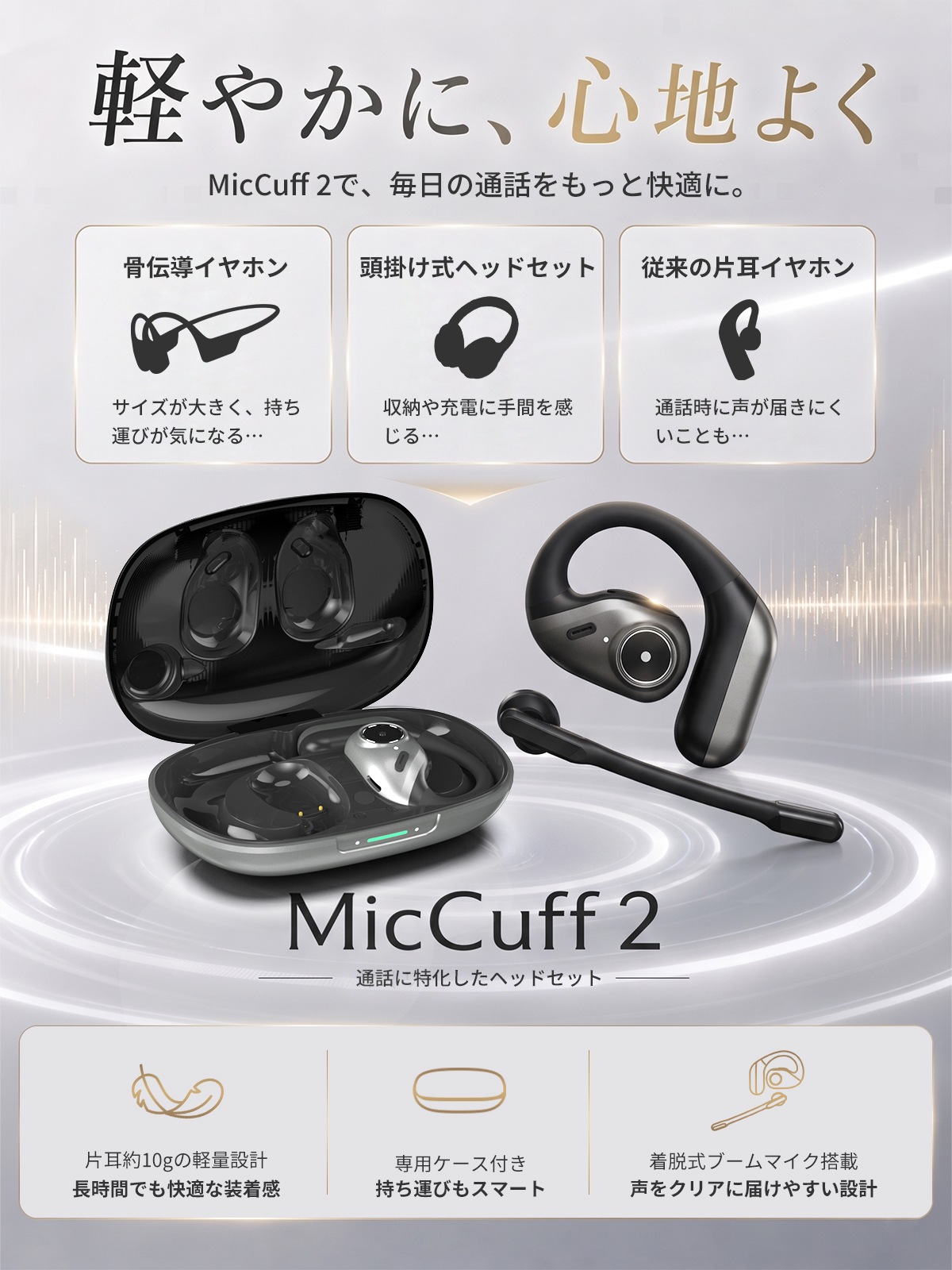マイク着脱式 ワイヤレス イヤホン-J156