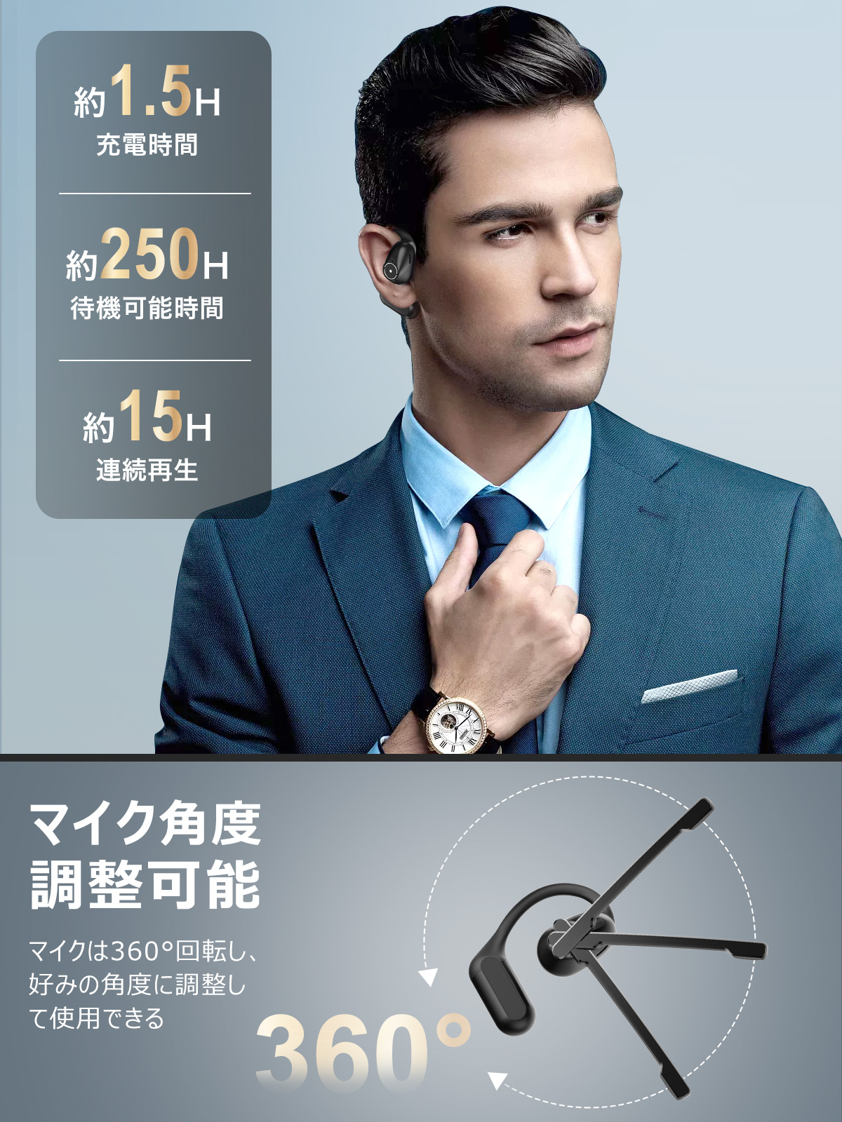 マイク脱着式 Bluetooth イヤホン-J123