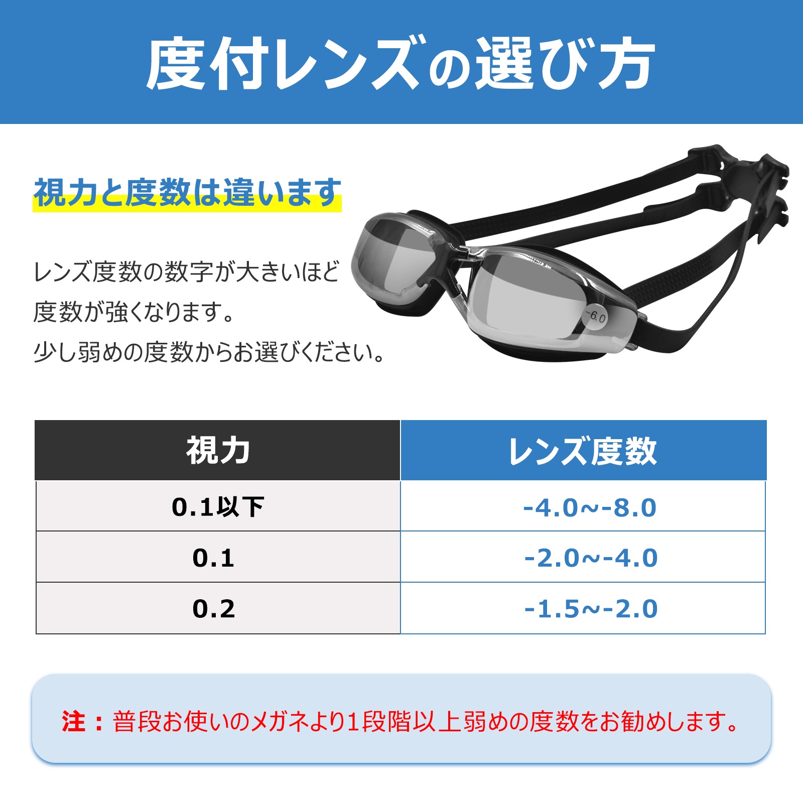 度付き水泳ゴーグル ME084