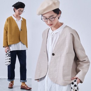 《秋冬》【On One's Own】ラウンドヘム・ノーカラー・キルティング風ジャケット・長袖アウター・秋・ガーリー