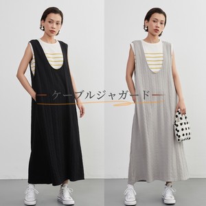 《春秋》【On One's Own】ケーブルニット風・カットソージャンスカ・1年中使えるワンピース・レイヤード定番