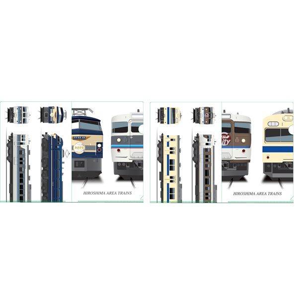 JR西日本広島エリアA4クリアファイル2枚セット②「EF66（寝台特急あさかぜ）＆115系（広島快速色）・115系（広島更新色 シティ電車）＆103系（瀬戸内色）」