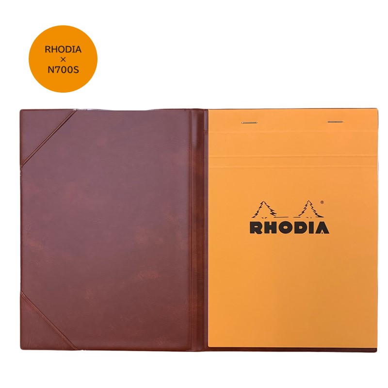 【RHODIA×新幹線】N700Sロゴ入りカバー（ブラウン）＋ロディアメモNo.16（オレンジ）