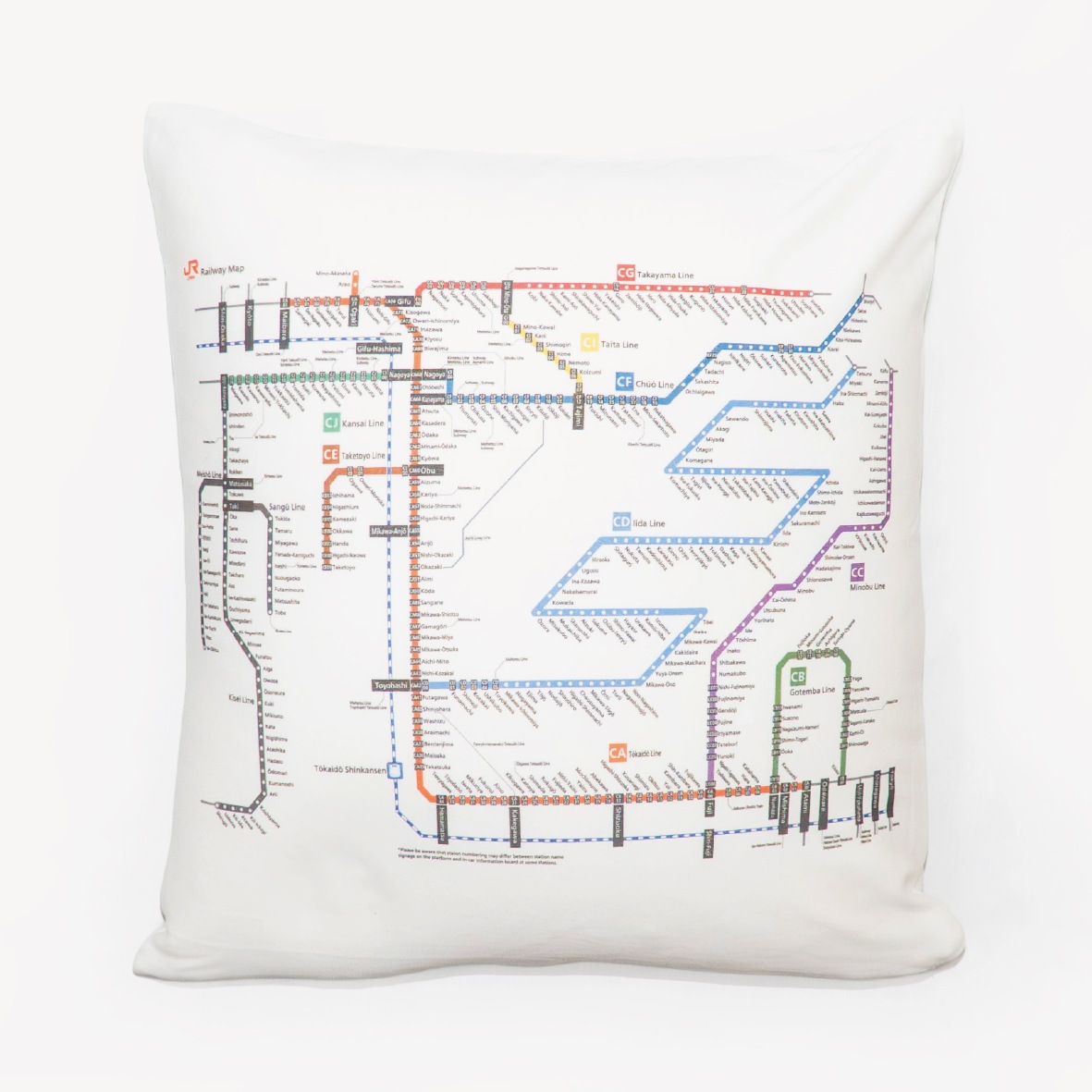 鉄道モチーフ クッションカバー　JR東海鉄道路線図柄