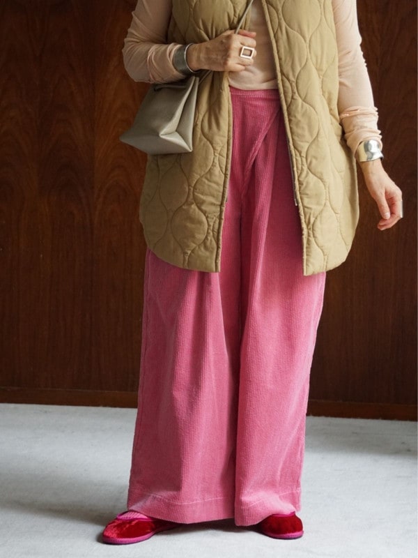 【25AW新作】コーデュロイタックワイドパンツ ピンク