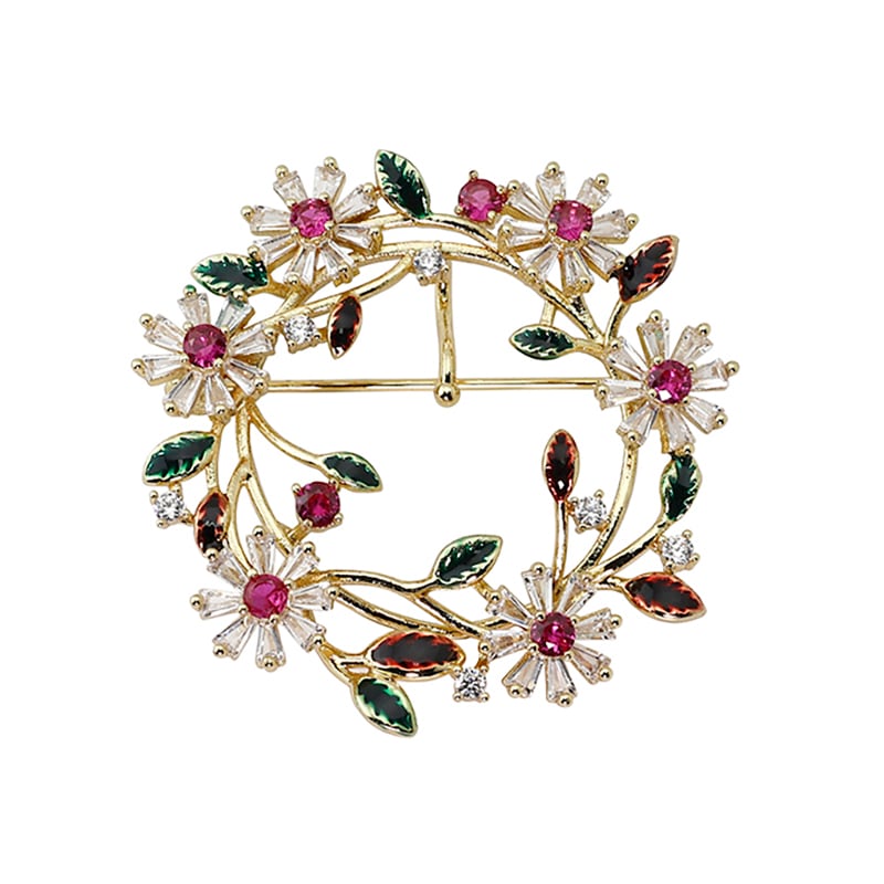 コスモスモチーフ　サークルブローチ ゴールドカラー