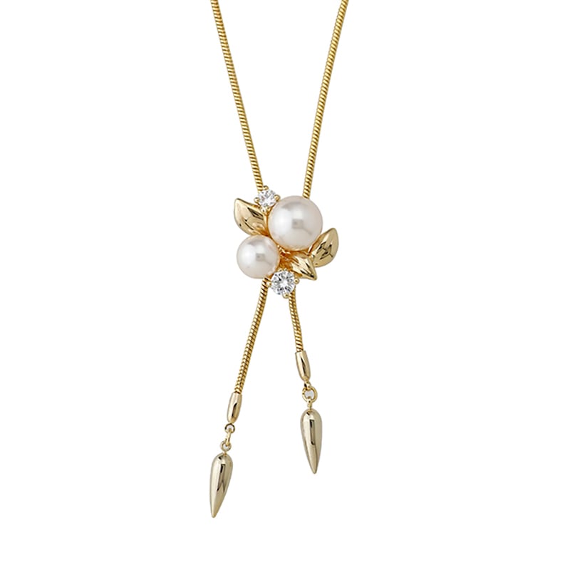 クリスタルガラスパール　スライドネックレス ゴールドカラー