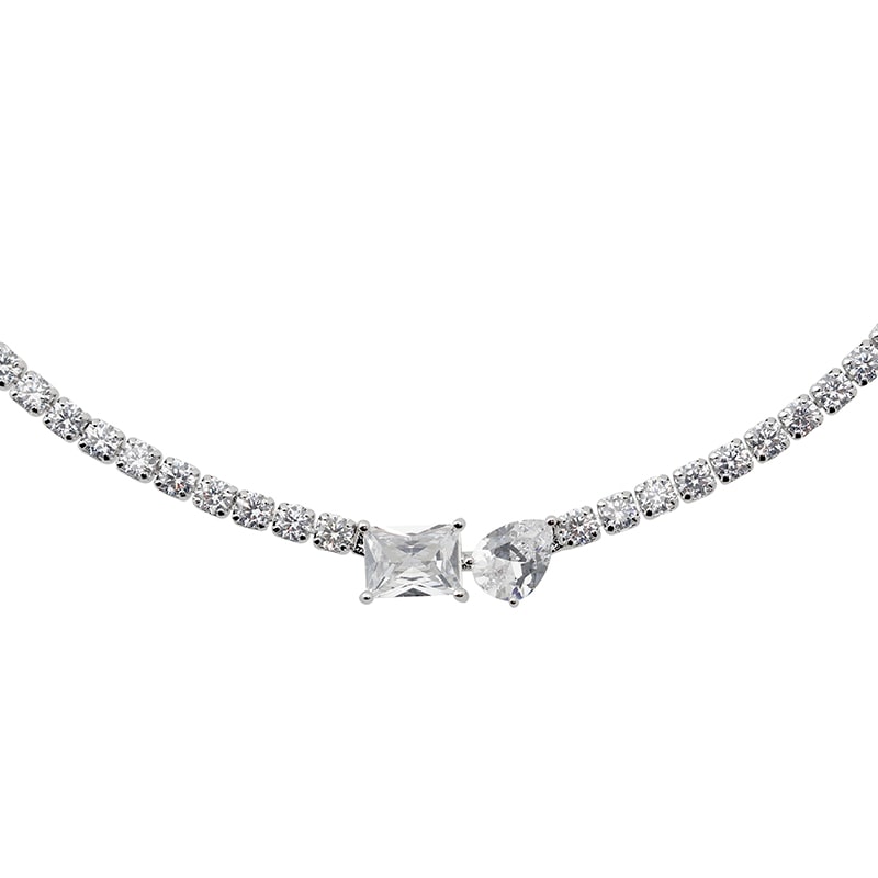 キュービックジルコニア　テニスネックレス ロジウムカラー