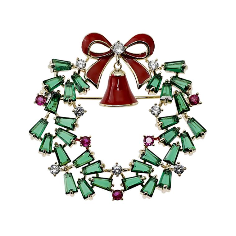 クリスマスリースモチーフ　ブローチ ゴールドカラー