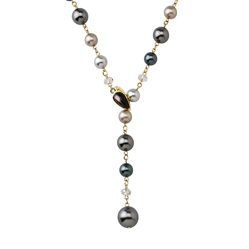 クリスタルガラスパール　Y字ネックレス ゴールドカラー