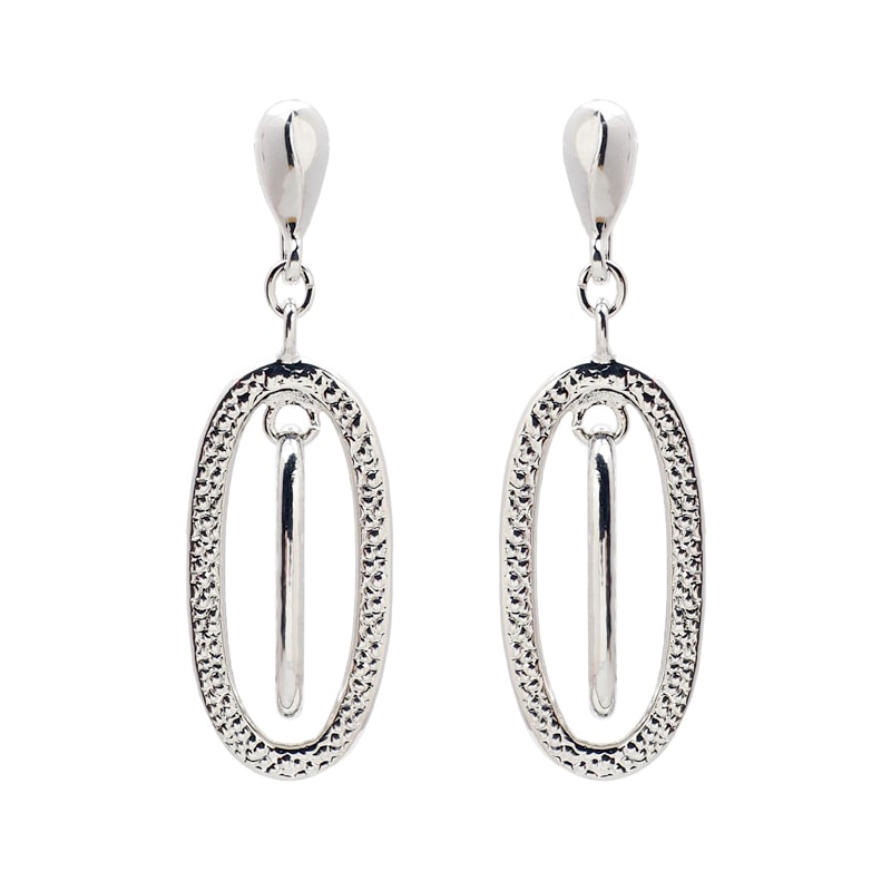 オーバルモダンモチーフ イヤリング ロジウムカラー