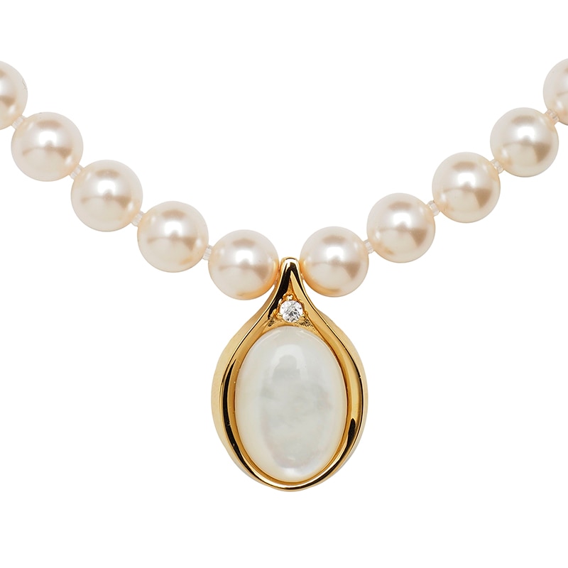 ドロップデザイン　クリスタルパールネックレス ゴールドカラー